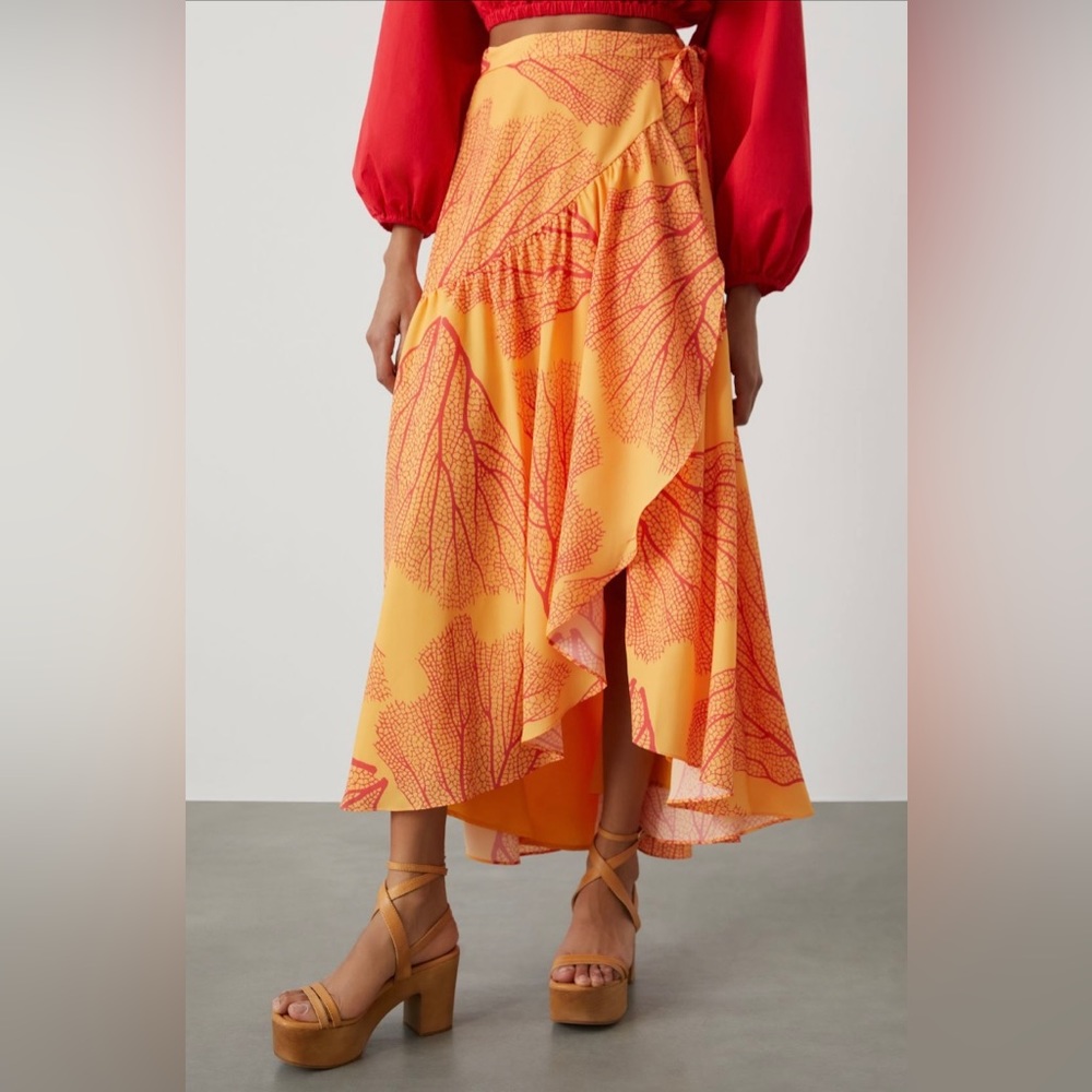 ✨ Anthropologie Printed Wrap Maxi Skirt Sz L